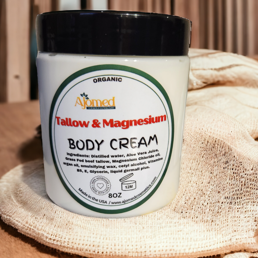 Beef Tallow & Magnesium Body Cream - Organic non greasy tallow balm Body Butter, Full Body Hydration, For Cracked, Dry, Itchy skin
