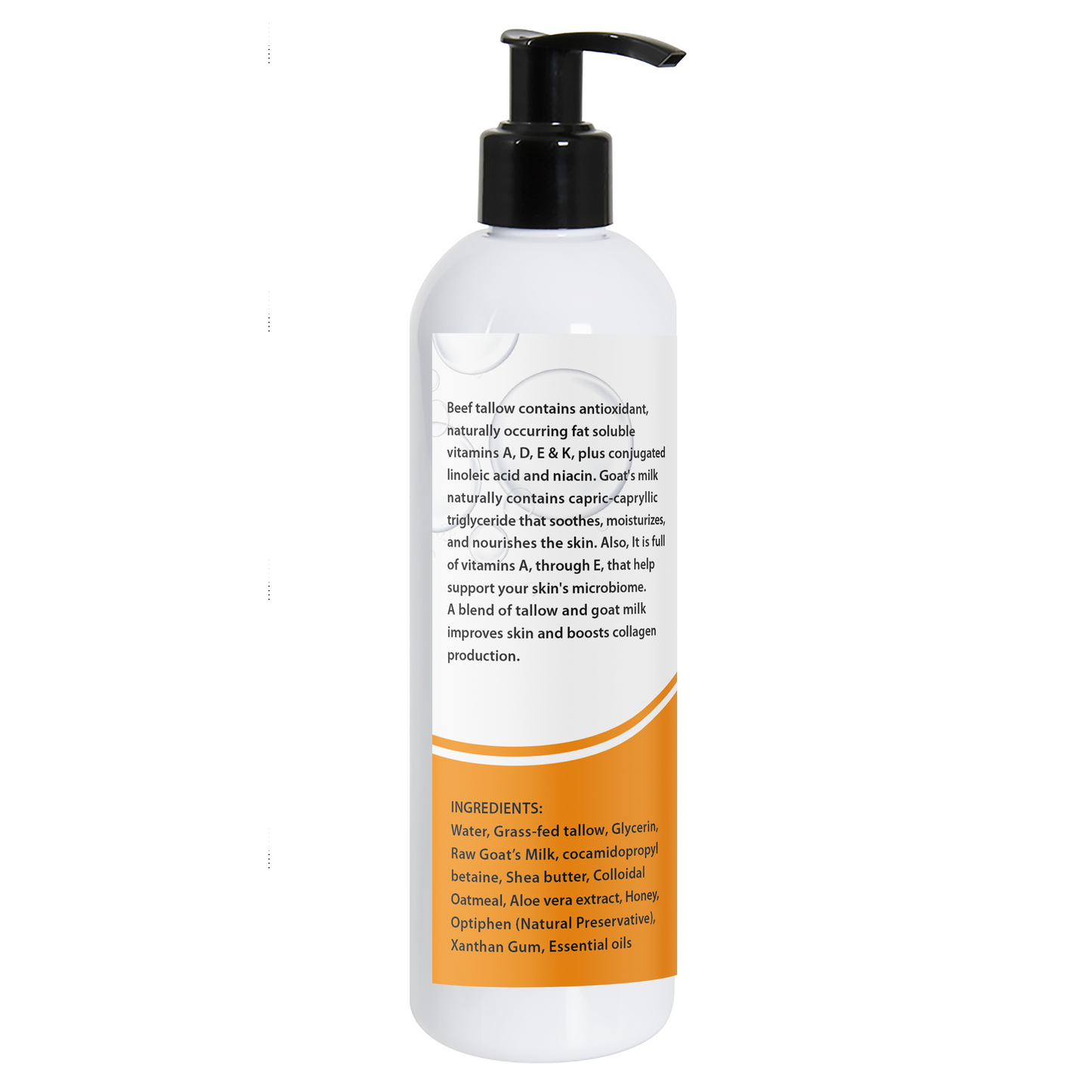 Tallow & Goat Milk Body Wash, handmade body soap Moisturizing and Cleansing for All Skin Types 12 oz