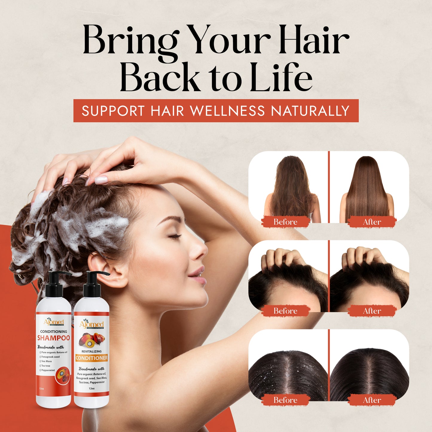 Handmade Hair shampoo and Conditioner Set- organic Batana oil & Sea Moss- Sulfate-Free