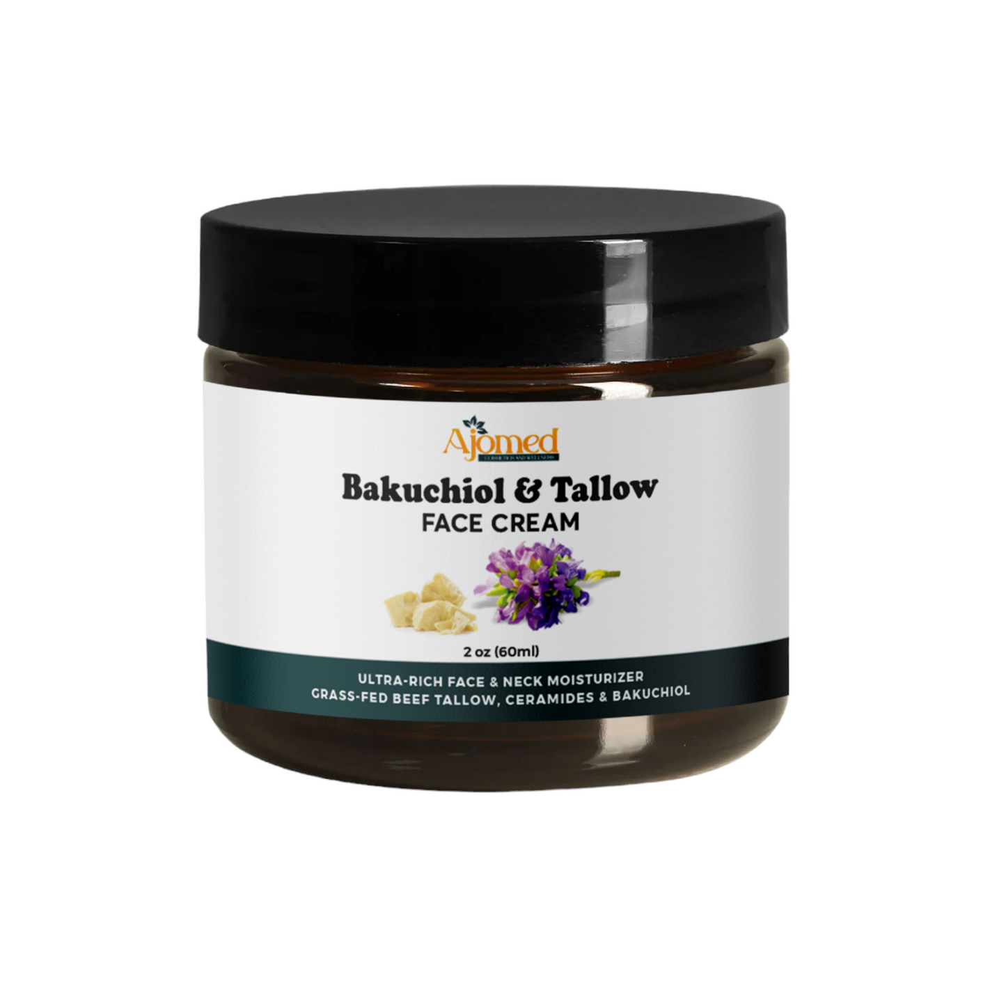 Beef tallow face cream with 2% Bakuchiol oil face moisturizer- Handmade natural retinol 2oz