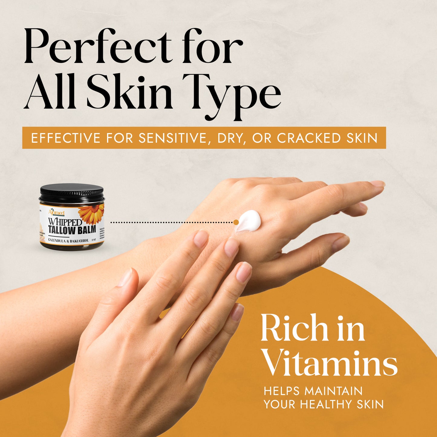 Whipped tallow face moisturizer infused with Calendula & Bakuchiol