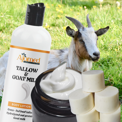 Grass Fed Beef Tallow & Goat Milk Body Lotion - Deep Nourishing and Hydration. Fragrance free, Unscented Handmade organic tallow body lotion