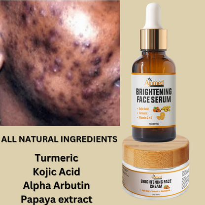 Kojic Acid & Turmeric Brightening Neck Face Cream with Alpha Arbutin, Niacinamide and Papaya. Handmade Face cream