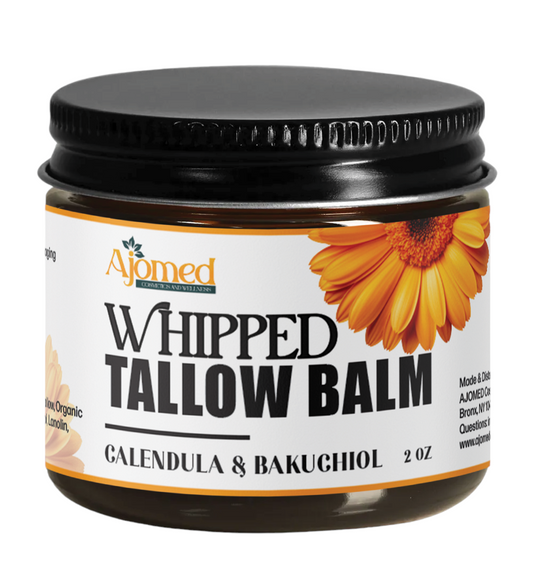 Whipped grass-fed beef tallow face moisturizer infused with Calendula & Bakuchiol