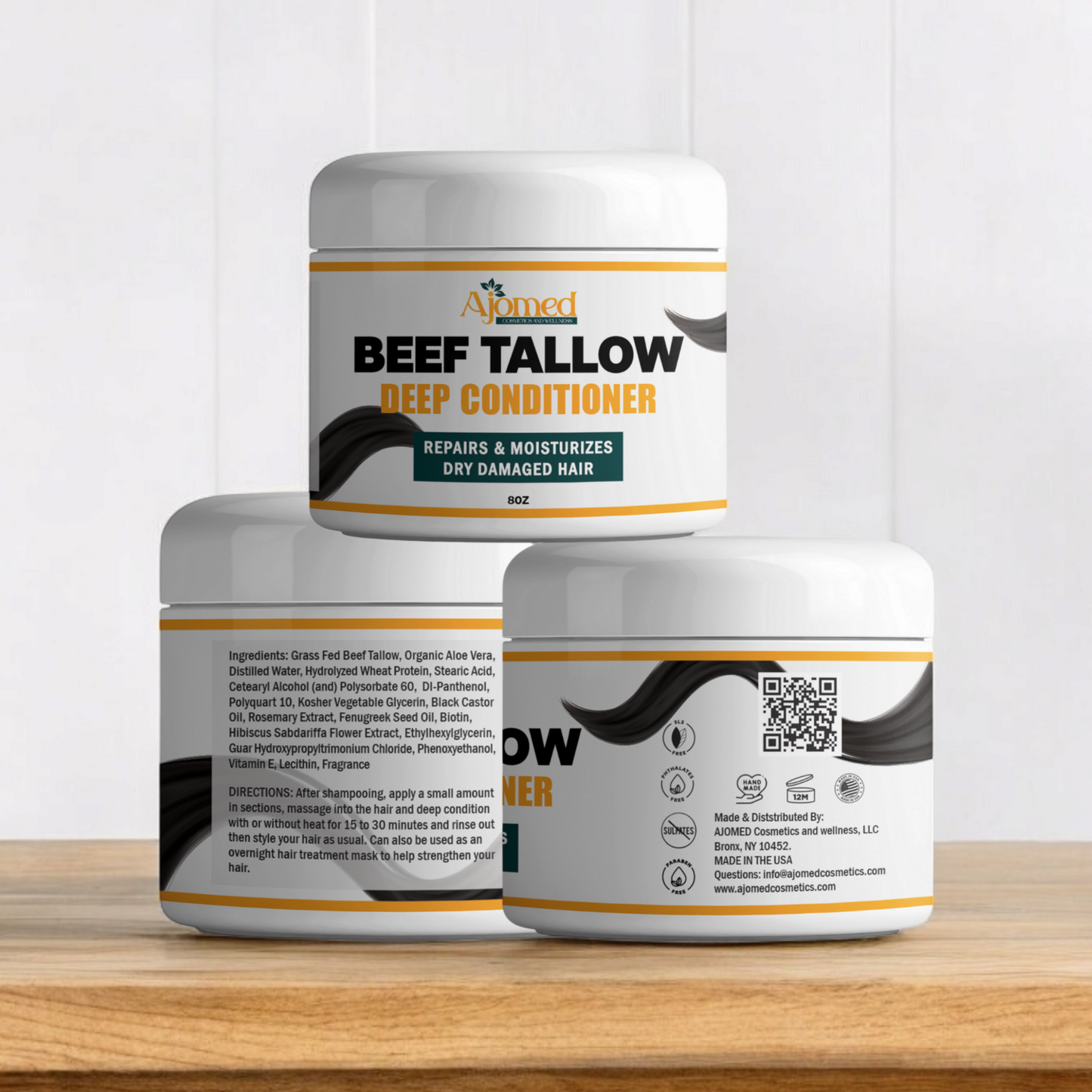 Beef Tallow Deep Conditioner | tallow conditioner Treatment for Dry & Damaged Hair | Handmade hair mask - Detangler- dreadlock hair moisturizer 8oz