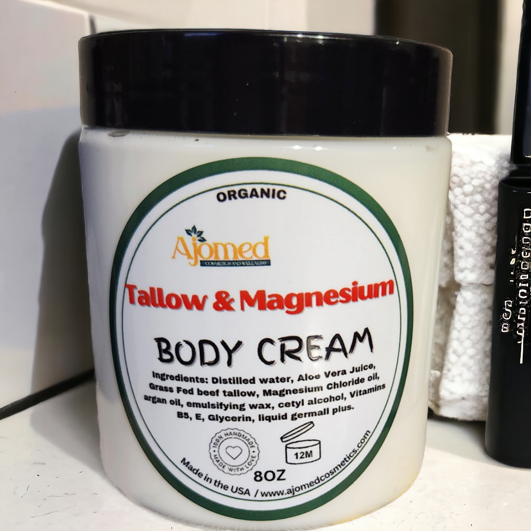 Beef Tallow & Magnesium Body Cream - Organic non greasy tallow balm Body Butter, Full Body Hydration, For Cracked, Dry, Itchy skin