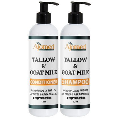 Beef Tallow & Goat Milk shampoo & conditioner set - fragrance free handmade Shampoo for Damaged Hair, Hair growth, Hair Loss